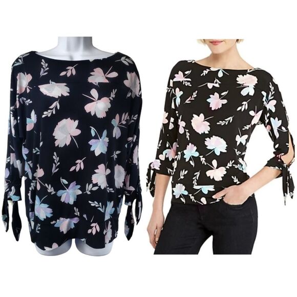 The Limited floral-print boatneck top with split tie sleeves / Women's Medium - Picture 1 of 8